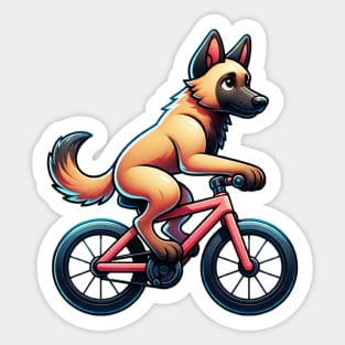 Cute Belgian Malinois Puppy Riding A Bike Sticker